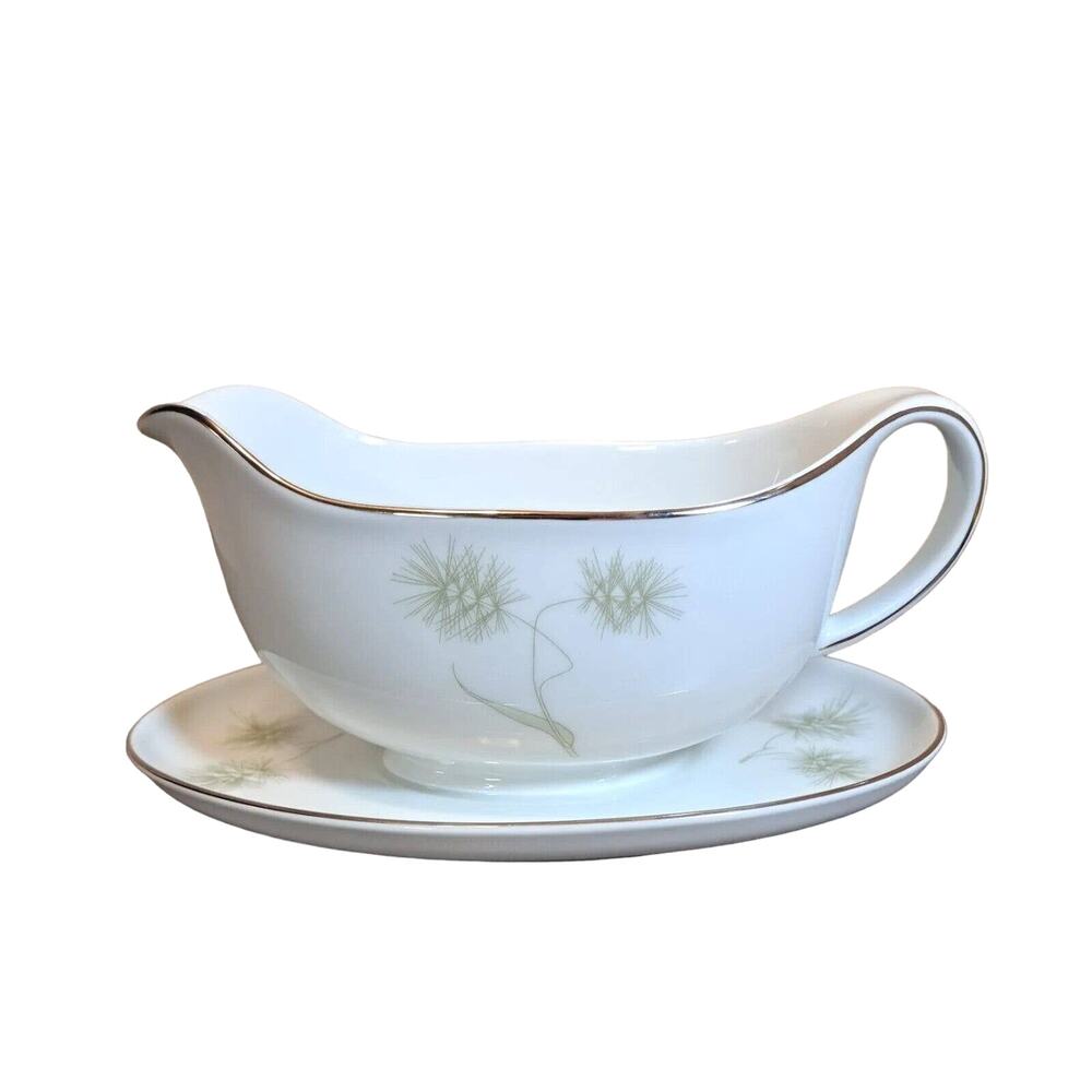 Vintage 1940s 1960s MCM Vita Craft Bavarian China Gravy Boat Greenbriar White
